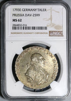 1793-E NGC MS 62 Prussia Thaler Mint State Silver Konigsberg Coin POP 2/0 (20071801D)