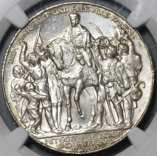 ＮＧＣスラブCOIN ４枚 1913 NGC MS 64 Prussia 3 Mark Napoleon Defeat German Silver
