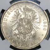 1888 NGC MS 63 Prussia 5 Mark Friedrich III German State Silver Coin (21062801C)