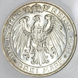 1911 NGC MS 64  Prussia 3 Mark Breslau University German Silver Coin (20021504C)