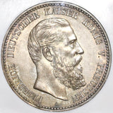 1888 NGC AU 55 Prussia 5 Mark Friedrich III Silver Coin (20021301C)
