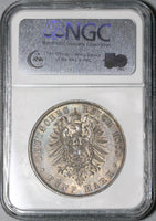 1888 NGC AU 55 Prussia 5 Mark Friedrich III Silver Coin (20021301C)