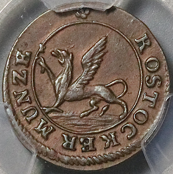 1800 PCGS MS 62 Rostock 1 Pfennig Griffin German State Coin POP 1/0 (22070401C)