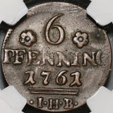1761 NGC XF 45 Rostock 6 Pfennig Griffin German State Copper Coin (20071601C)
