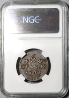 1761 NGC XF 45 Rostock 6 Pfennig Griffin German State Copper Coin (20071601C)