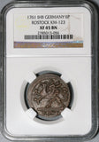 1761 NGC XF 45 Rostock 6 Pfennig Griffin German State Copper Coin (20071601C)