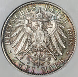 1908 NGC MS 63  Saxe Weimar 2 Mark Jena 50K German State Silver Coin (20050302C)