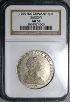 1765 NGC AU 58 Saxony 2/3 Thaler German State Leipzig Silver Coin POP 1/1 (22042703C)