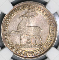 1777 NGC AU 58 Stolberg 1/3 Thaler Stag German State Silver Coin (17061501D)