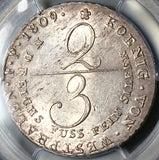 1809 PCGS AU 55 Westphalia 2/3 Thaler Napoleon German State French Occupation Silver Coin POP 1/3 (22123003C)
