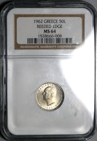 1962 NGC MS 64 Greece 50 Lepta Mint State Royal Coin (20030302C)