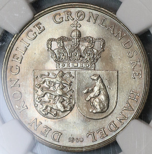 1960 NGC MS 65 Greenland Polar Bear 1 Krone Royal Greenland Co Coin (19091301D)