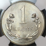 1960 NGC MS 65 Greenland Polar Bear 1 Krone Royal Greenland Co Coin (19091301D)