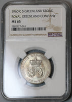 1960 NGC MS 65 Greenland Polar Bear 1 Krone Royal Greenland Co Coin (19091301D)