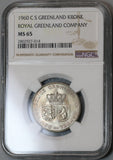 1960 NGC MS 65 Greenland Polar Bear 1 Krone Royal Greenland Co Coin (19091301D)