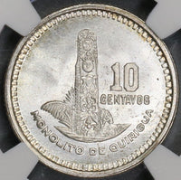 1950 NGC MS 65 GUATEMALA Silver 10 Centavos Maya Monolith Coin (18090604C)