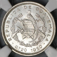 1950 NGC MS 65 GUATEMALA Silver 10 Centavos Maya Monolith Coin (18090604C)