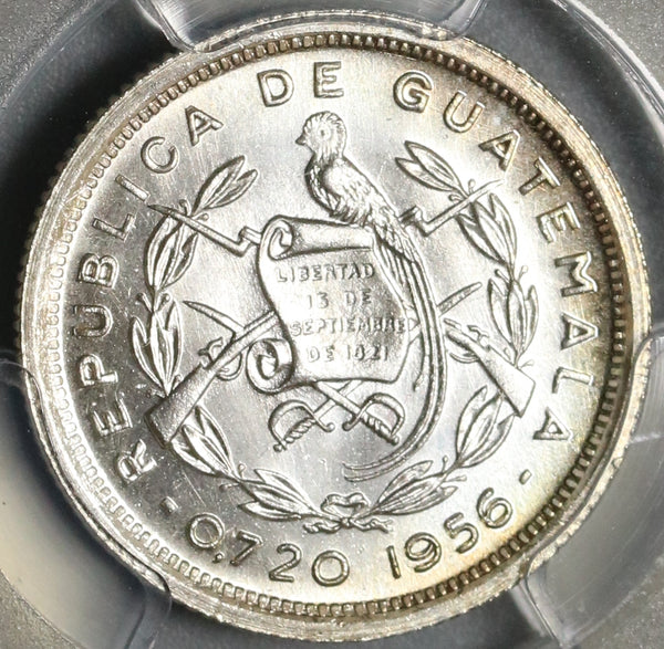 1956 PCGS MS 66 Guatemala 10 Centavos Maya Monolith GEM BU Silver Coin Pop 7/0 (20082502C)