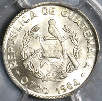 1964 PCGS MS 67 Guatemala 10 Centavos Mayan Quirigua Monolith Gem Mint State Silver Coin (22020101C)