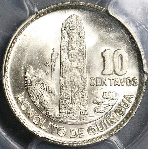 1964 PCGS MS 67 Guatemala 10 Centavos Mayan Quirigua Monolith Gem Mint State Silver Coin (22020101C)