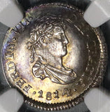 1814 NGC MS 64 Guatemala 1/2 Real Spain Colony Mint State Silver Coin (20051202C)