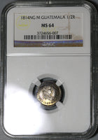 1814 NGC MS 64 Guatemala 1/2 Real Spain Colony Mint State Silver Coin (20051202C)