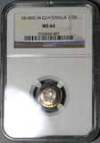 1814 NGC MS 64 Guatemala 1/2 Real Spain Colony Mint State Silver Coin (20051202C)