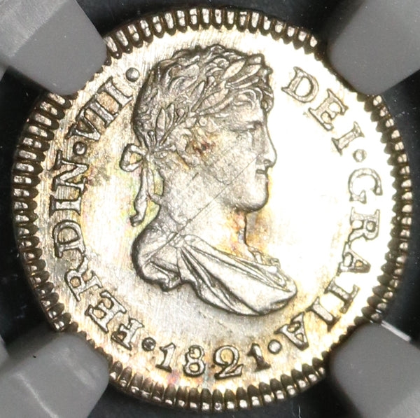 1821 NGC MS 64 Guatemala 1/2 Real Spain Colony Silver Coin (20052602C)