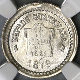 1878 NGC MS 66 Guatemala 1/2 Real Large Date Scroll Type Silver Coin (19062601C)