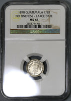 1878 NGC MS 66 Guatemala 1/2 Real Large Date Scroll Type Silver Coin (19062601C)