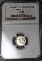 1880/770 E NGC MS 64 Guatemala 1/2 Medio Real Mint Error Silver Coin (22071701C)