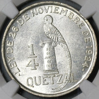 1926 NGC MS 63 Guatemala 1/4 Quetzal Bird Silver Mint State Coin (21042108D)