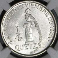 1926 NGC MS 63 Guatemala 1/4 Quetzal Bird Silver Mint State Coin (21042108D)