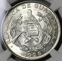 1928 NGC MS 63+ Guatemala 1/4 Quetzal Bird Silver Mint State Coin (21040402D)
