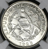 1928 NGC MS 63+ Guatemala 1/4 Quetzal Bird Silver Mint State Coin (21040402D)