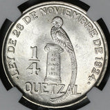 1928 NGC MS 63+ Guatemala 1/4 Quetzal Bird Silver Mint State Coin (21040402D)