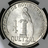 1928 NGC MS 63+ Guatemala 1/4 Quetzal Bird Silver Mint State Coin (21040402D)