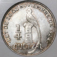 1948 NGC MS 64 Guatemala 1/4 Quetzal Bird Silver Coin POP 2/0 (23010701D)