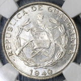 1949 NGC MS 64 Guatemala 1/4 Quetzal Bird Silver Coin 25k Minted (18112401C)