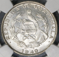 1949 NGC MS 64 Guatemala 1/4 Quetzal Bird Silver Coin 25k Minted (18112401C)