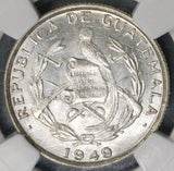 1949 NGC MS 64 Guatemala 1/4 Quetzal Bird Silver Coin 25k Minted (18112401C)