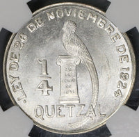 1949 NGC MS 64 Guatemala 1/4 Quetzal Bird Silver Coin 25k Minted (18112401C)