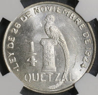 1949 NGC MS 64 Guatemala 1/4 Quetzal Bird Silver Coin 25k Minted (18112401C)