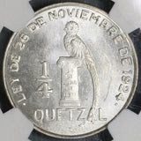 1949 NGC MS 64 Guatemala 1/4 Quetzal Bird Silver Coin 25k Minted (18112401C)