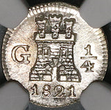 1821 NGC MS 67 Guatemala 1/4 Real Spain Colony Silver GEM Mint State Coin (22031601C)