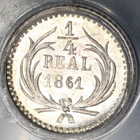 1861 PCGS MS 65 Guatemala Lion 1/4 Real GEM BU Silver Coin (21091605C)