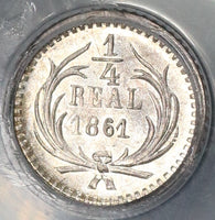 1861 PCGS MS 65 Guatemala Lion 1/4 Real GEM BU Silver Coin (21091605C)