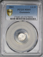 1861 PCGS MS 65 Guatemala Lion 1/4 Real GEM BU Silver Coin (21091605C)