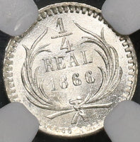 1866 NGC MS 66 Guatemala 1/4 Real Lion GEM Mint State Silver Coin (19082002D)