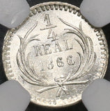 1866 NGC MS 66 Guatemala 1/4 Real Lion GEM Mint State Silver Coin (19082002D)